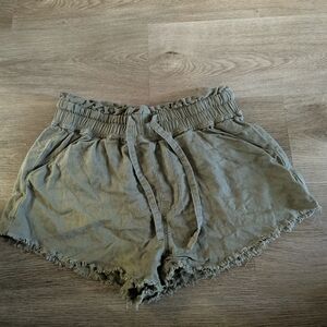 Rewash High Waist Olive Shorts with Ruffle Hem